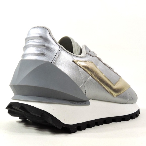 VOILE BLANCHE 🇮🇹 WOMEN'S SILVER LEATHER FASHION COMFORT SNEAKERS - Picture 5 of 8